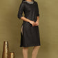 W for Woman Black Glitter Printed Rayon Straight Kurta with Embroidered Neck