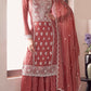 Anaita Peach Embroidered Work Silk Stitched Sharara Suit