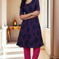 W for Woman Blue Floral Printed Straight Shantung Kurta