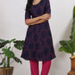W for Woman Blue Floral Printed Straight Shantung Kurta