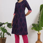 W for Woman Blue Floral Printed Straight Shantung Kurta
