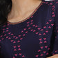 W for Woman Blue Floral Printed Straight Shantung Kurta