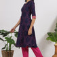 W for Woman Blue Floral Printed Straight Shantung Kurta