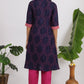 W for Woman Blue Floral Printed Straight Shantung Kurta
