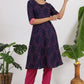 W for Woman Blue Floral Printed Straight Shantung Kurta