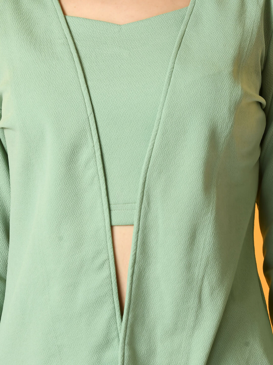 Myshka Women's Green Solid Coat With Trousers - Swadesiicart