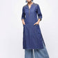 Aniyah Denim Princess Line Straight Kurta In Blue (AN-128K) - Swadesiicart
