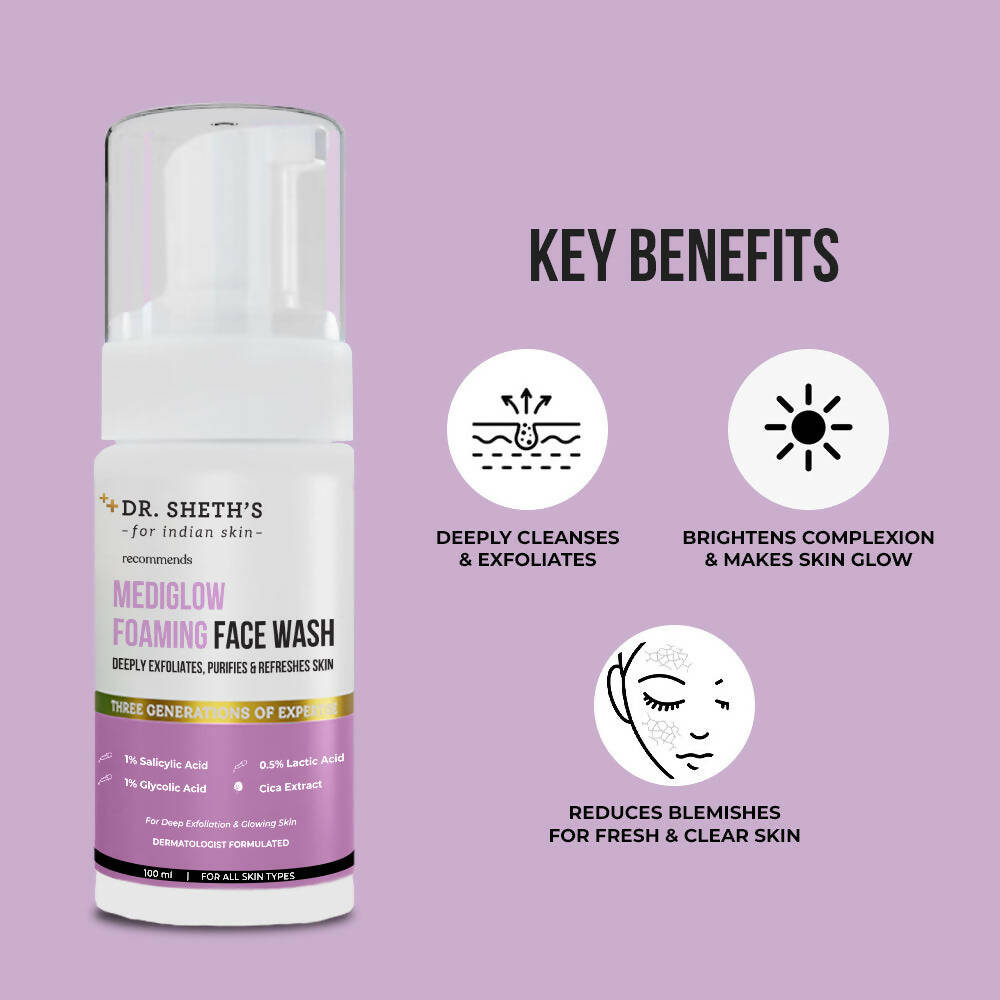 Dr. Sheth's Mediglow Foaming Face Wash For Glowing Skin, Deeply Cleanses, Exfoliates & Unclogs Pores, For All Skin Types - Limited Time Offer - Swadesiicart