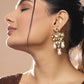 Gold-Toned White Contemporary Gold-Polished Drop Earrings - Ruby Raang | Swadesiicart