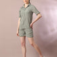 Myshka Women's Grey Solid Shirt Collar Party Shirt With Shorts Co-ord set - Swadesiicart