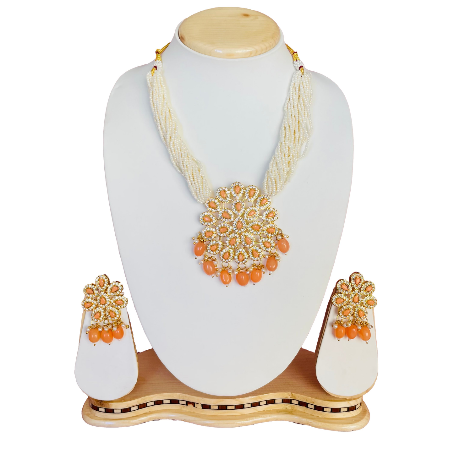 White Multistrand Beaded Choker Jewellery Set By House of Ree | Swadesiicart