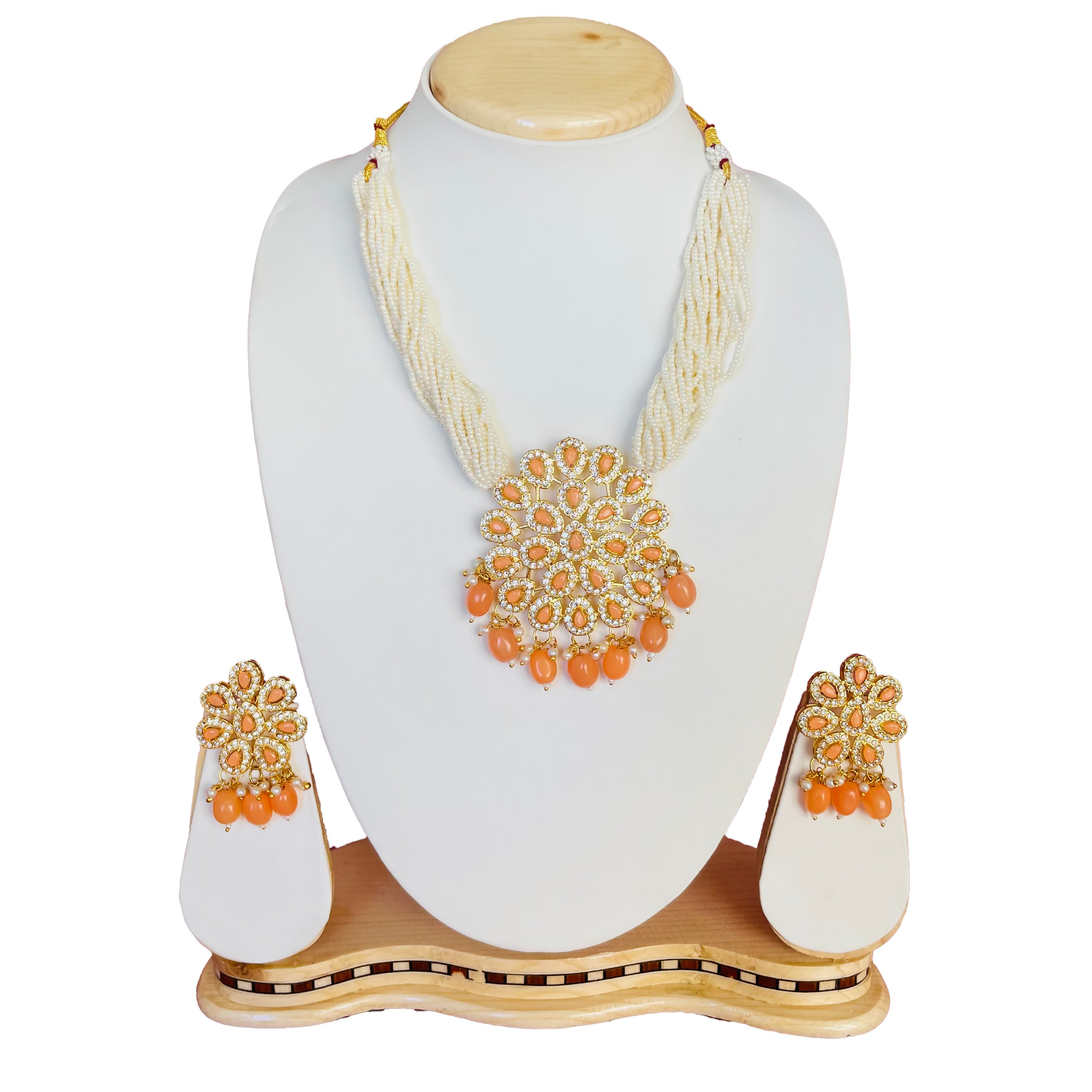 White Multistrand Beaded Choker Jewellery Set By House of Ree | Swadesiicart