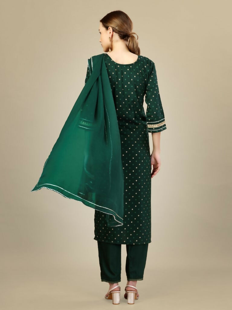 Jyoti Fashion Women's Dark Green Silk Blend Embroidery & Sequence work Kurta with Trouser & Dupatta | Swadesiicart