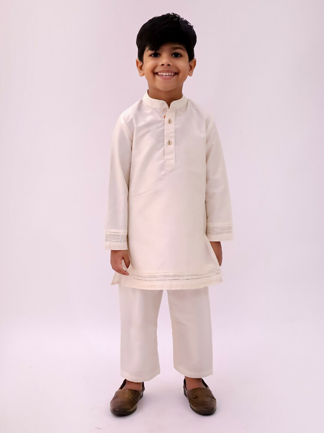 Lil Drama Mishti White Kurta Pyjama and Jacket For Boys | Swadesiicart