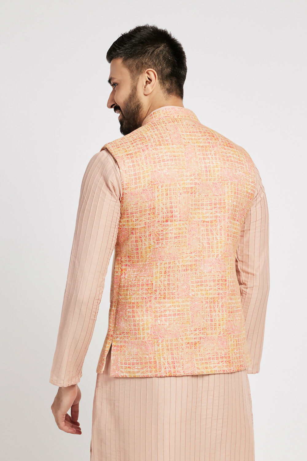 Ethnic India Pink Bundi Men's Jacket Abstract Blended | Swadesiicart