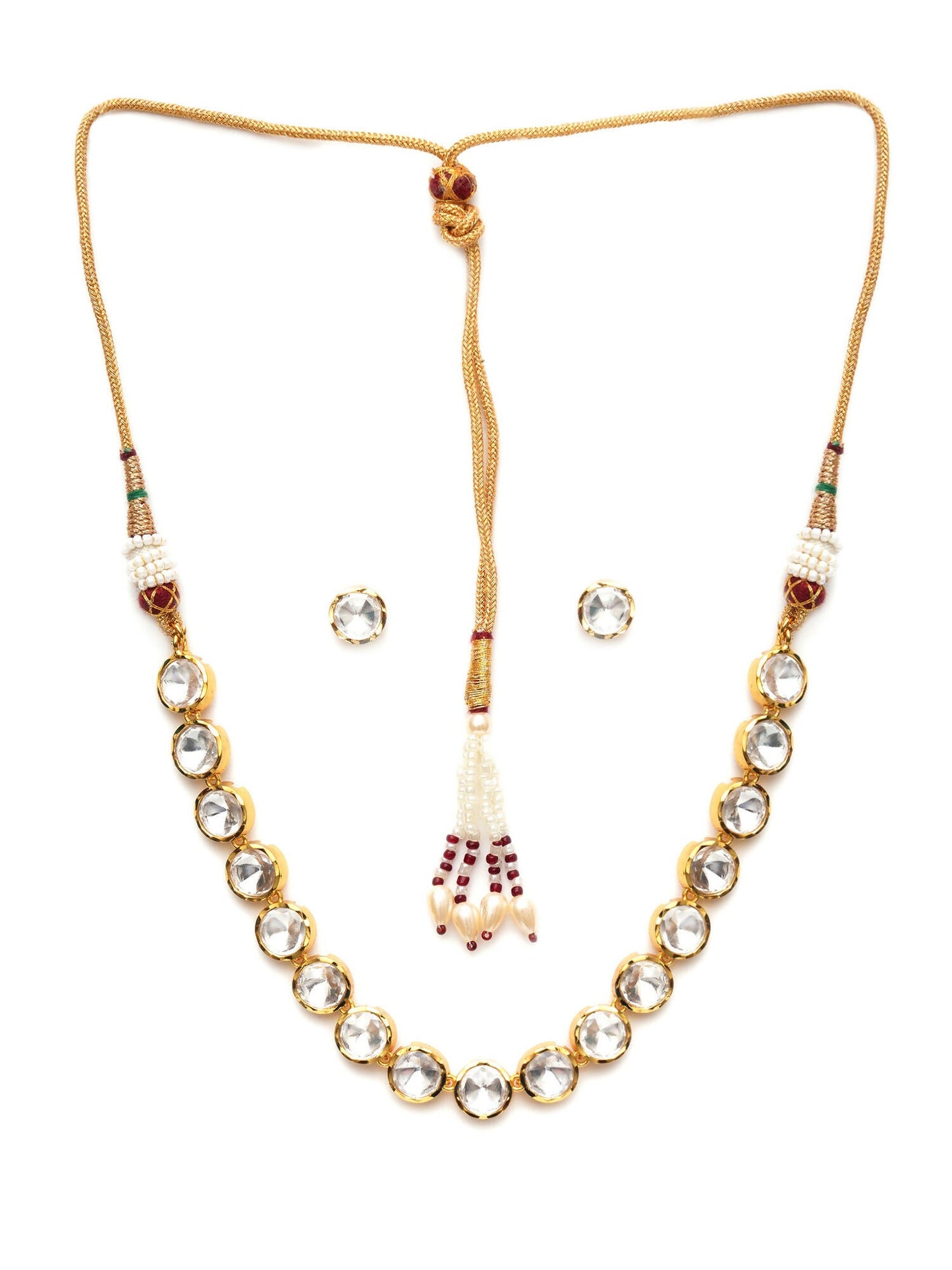 Kundan Choker with Studs Jewellery Set (Gold) - Ruby Raang - Swadesiicart