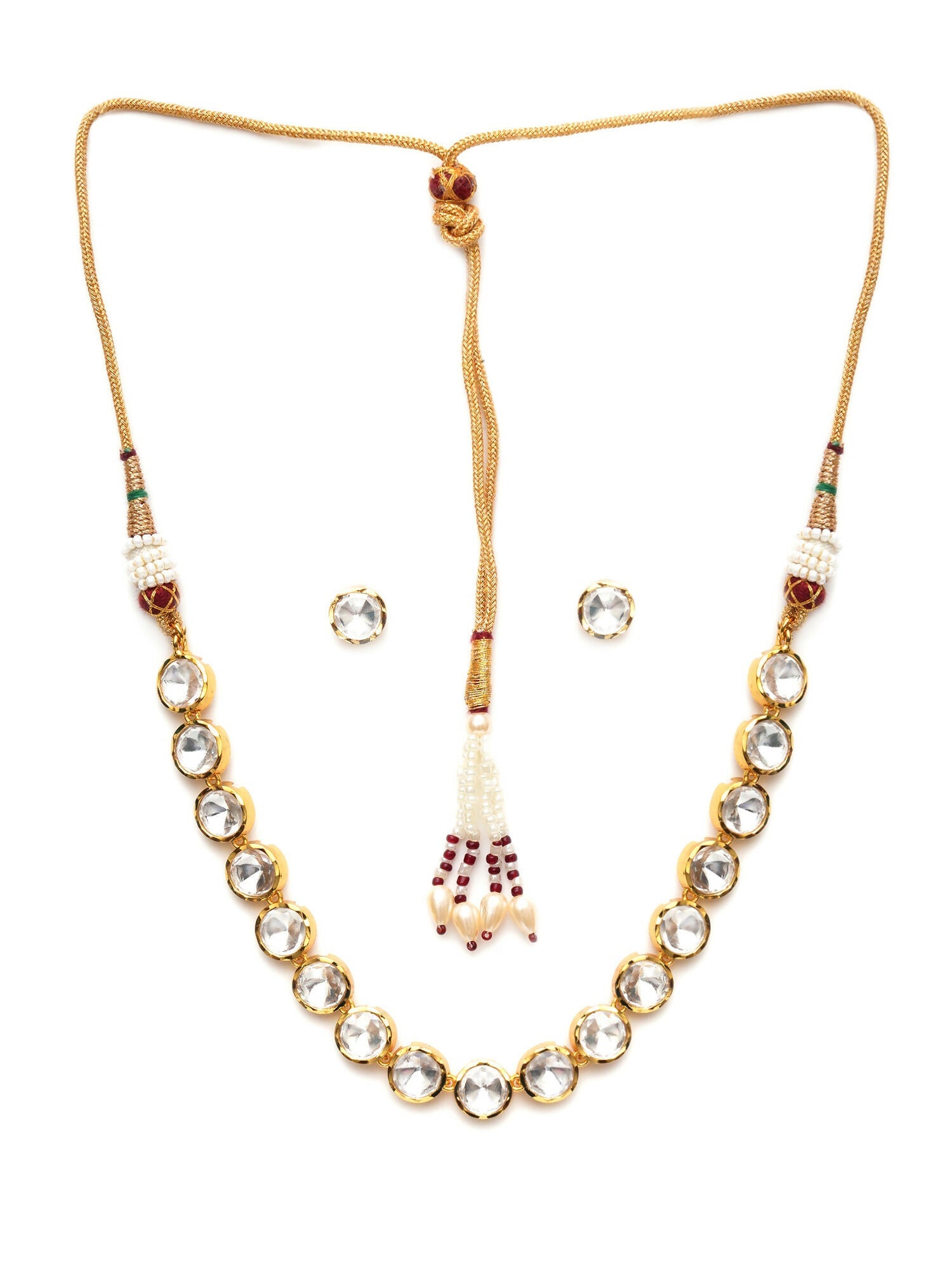 Kundan Choker with Studs Jewellery Set (Gold) - Ruby Raang - Swadesiicart