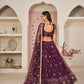 Aastha Fashion Wine Butterfly Net All Over Thread Work, Zari Work And Sandwich Sequence Work Embroidery Wedding Wear Lehenga Choli