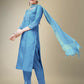 Jyoti Fashion Women's Sky Blue Cotton Blend Embroidery & Fancy Lace work Kurta with Trouser & Dupatta | Swadesiicart