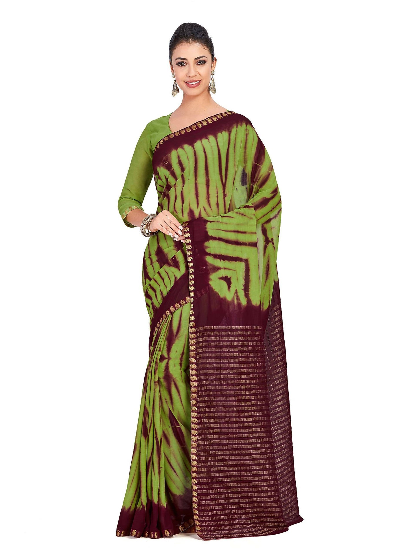 Mimosa Women's Green Chiffon Banarasi Silk Saree | Swadesiicart