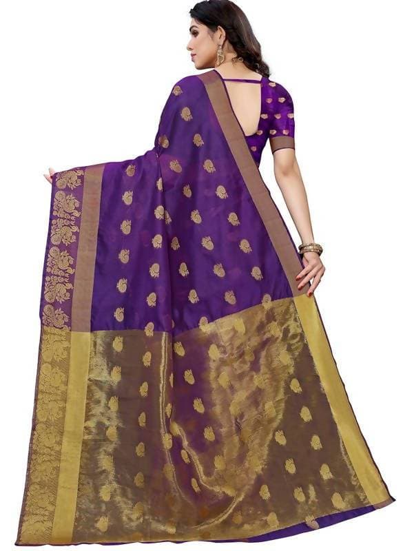 Vamika Banarasi Jacquard Weaving Violet Saree (Shining Violet) | Swadesiicart