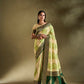 Joban Fashion Cream & Light Green Plain With Weaving Border Banarasi Silk Sarees | Swadesiicart