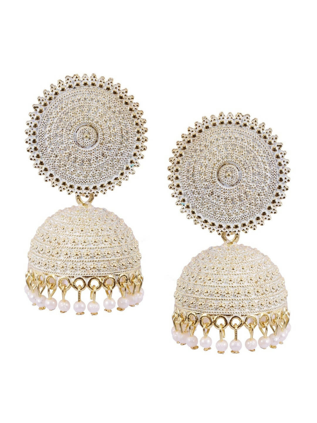 Mominos Fashion Joharkamal Gold-Polished Meenakari Jhumkas For Women & Girls (White) - Mominos Fashion