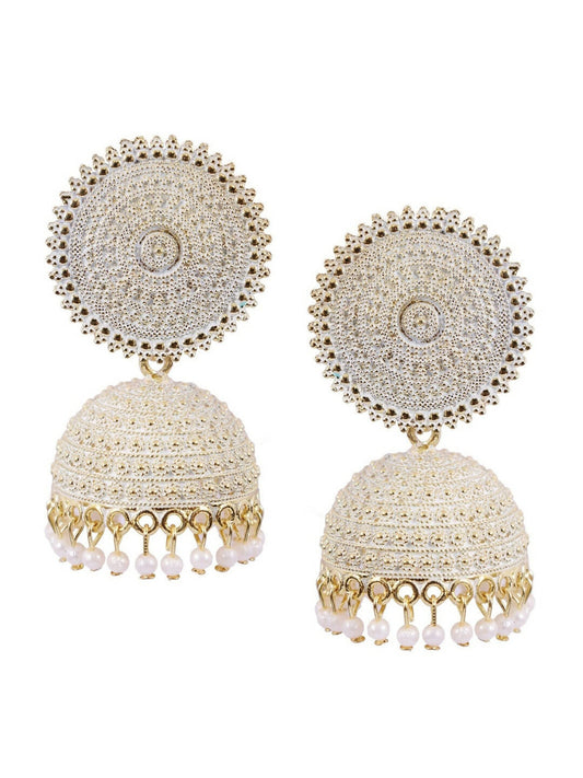 Mominos Fashion Joharkamal Gold-Polished Meenakari Jhumkas For Women & Girls (White) - Mominos Fashion