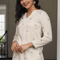 W for Woman Beige Stripes Rayon Straight Top in Curved Neck