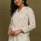 W for Woman Beige Stripes Rayon Straight Top in Curved Neck