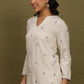 W for Woman Beige Stripes Rayon Straight Top in Curved Neck