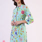 W for Woman Blue Floral Printed Tunic with Floral Thread Embroidery