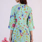 W for Woman Blue Floral Printed Tunic with Floral Thread Embroidery