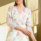 W for Woman White Floral Printed Cotton Crinkle Crepe Ethnic Top