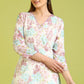 W for Woman White Floral Printed Cotton Crinkle Crepe Ethnic Top