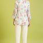 W for Woman White Floral Printed Cotton Crinkle Crepe Ethnic Top