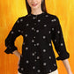 W for Woman Black Printed Pure Cotton Button Down Shirt
