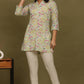 W for Woman Blue Floral Printed Cotton Crepe Tunic with Lace