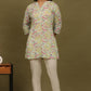 W for Woman Blue Floral Printed Cotton Crepe Tunic with Lace