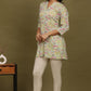 W for Woman Blue Floral Printed Cotton Crepe Tunic with Lace