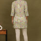 W for Woman Blue Floral Printed Cotton Crepe Tunic with Lace