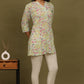 W for Woman Blue Floral Printed Cotton Crepe Tunic with Lace