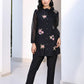 W for Woman Black Embroidered Floral Thread Work Straight Kota Tunic