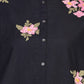W for Woman Black Embroidered Floral Thread Work Straight Kota Tunic