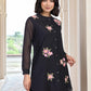 W for Woman Black Embroidered Floral Thread Work Straight Kota Tunic