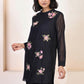 W for Woman Black Embroidered Floral Thread Work Straight Kota Tunic