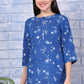 W for Woman Blue Floral Printed Beaded Rayon Flax Top