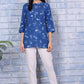 W for Woman Blue Floral Printed Beaded Rayon Flax Top