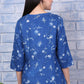 W for Woman Blue Floral Printed Beaded Rayon Flax Top