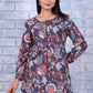 W for Woman Blue Floral Printed Thread Embroidered Rayon Flax Tops